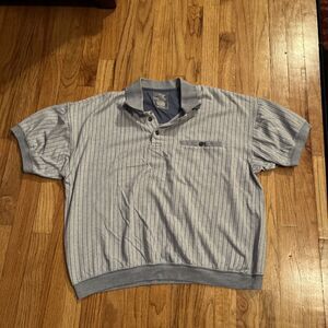 Vintage David Taylor Shirt XL Blue Stripe Short Sleeve Banded Polo Button Front